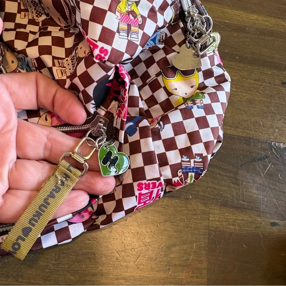 Harajuku Lovers Rare Y2K Graphic Tote Duffle Bag Checkered Green Dolls Flawed - Picture 8 of 11